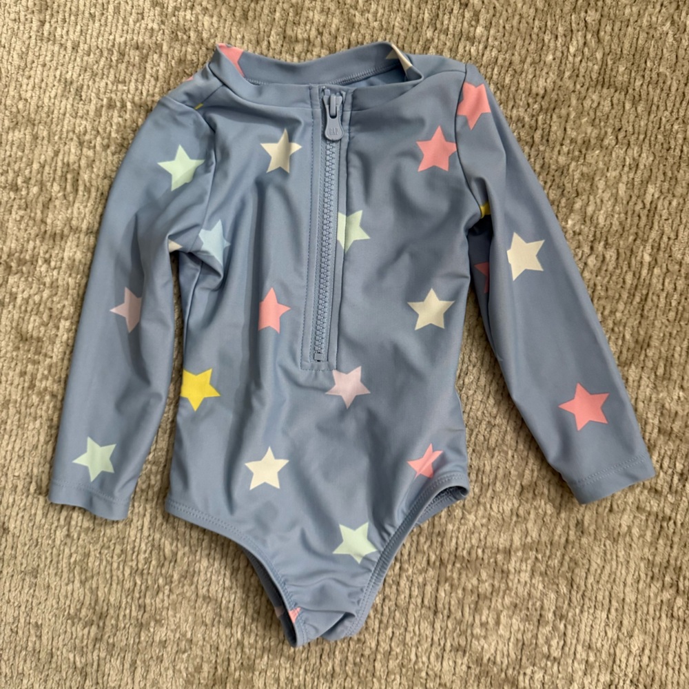 Baby Gap Long Sleeve‎ Rash Guard Swimsuit 12–18M Blue Star Print One Piece